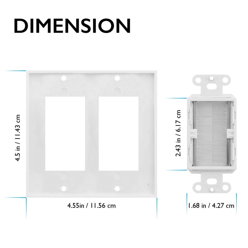 Fosmon 2-Gang Wall Plate, Brush Style Opening Passthrough Low Voltage Cable Plate In-Wall Installation for Speaker Wires, Coaxial Cables, HDMI Cables, or Network/Phone Cables - Image 5