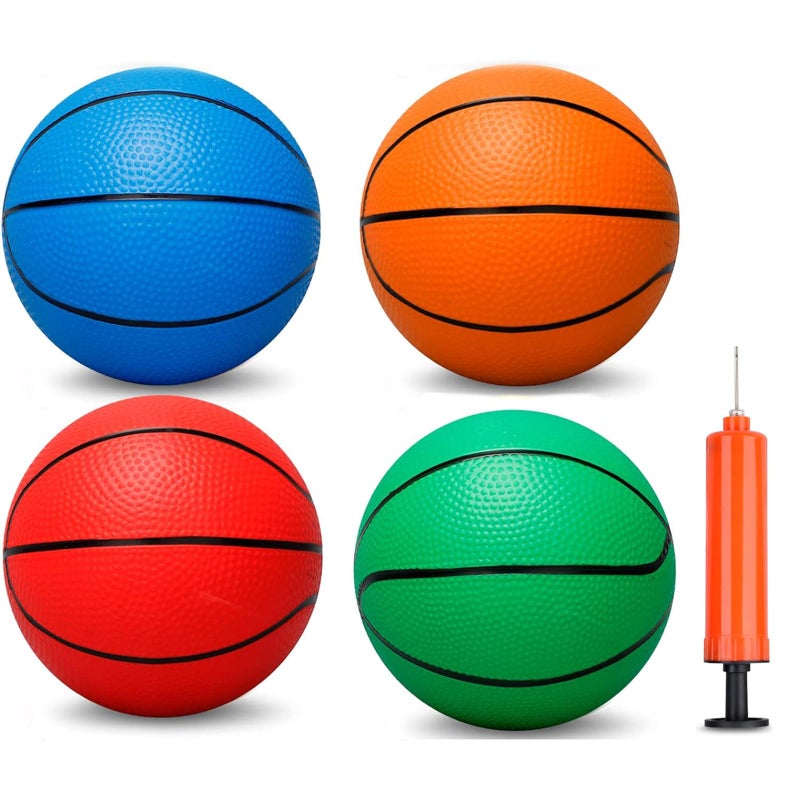 Anzmtosn 7 Inch PVC Mini Basketball, 4 Pack with Air Pump, Soft Rubber, Ideal for Indoor & Outdoor, Kids Basketball Hoops - Image 1