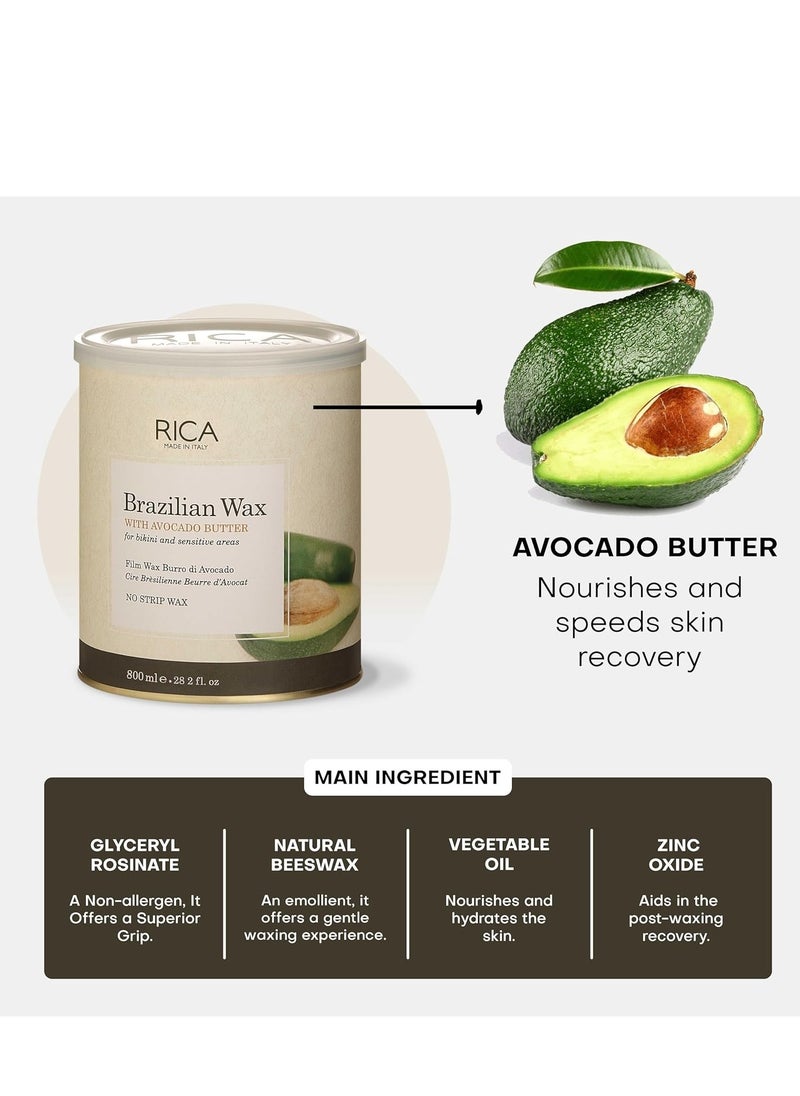 RICA COSMETICS Brazilian Wax With Avocado Butter, Oil & Milk, Moisturize, Nourish, Enriched With Vitamin A, D, E, Body Wax, No Strip Wax, 800gm  - Image 2