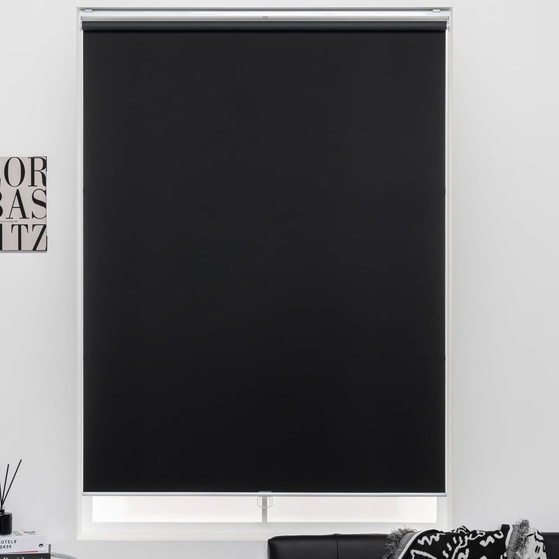 KALYSIE Cordless Roller Shades 100% Blackout Blinds for Windows and Doors, Pull Down Room Darkening Window Shades, Easy to Install for Home and Office, Black, Fixed 75 Inches High, 23 Inches Width - Image 1