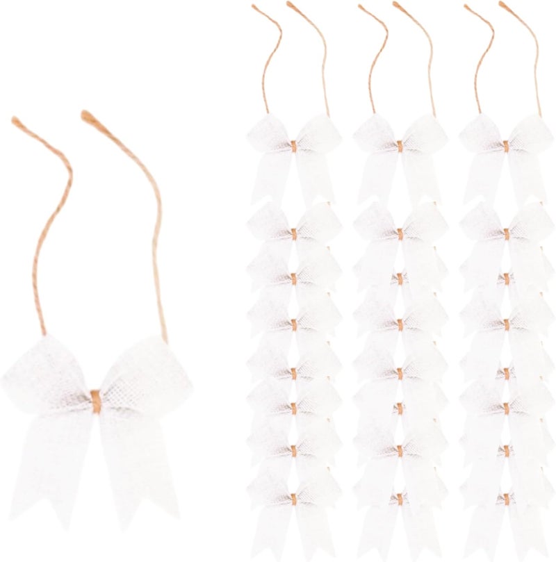 24 Pcs 3 Inch Mini Cream Burlap Ivory Ribbon Bow Smal Bows for Crafts Sewing Scrapbook Wedding Christmas Halloween Thanksgiving Decorations (Cream)