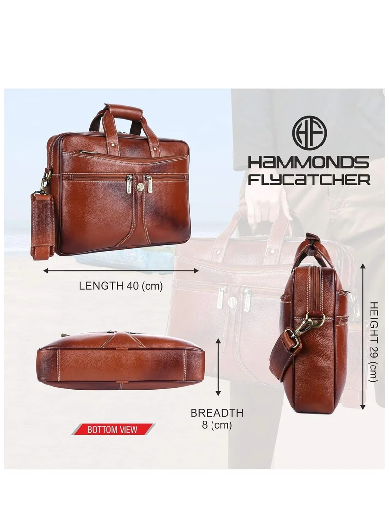 HAMMONDS FLYCATCHER Laptop Bag for Men - Leather Office Shoulder Bag - Fits 14/15.6/16 Inch Laptop - Tan - Crossbody Leather Hand Bag for Men - Executive Messenger Bag with Water Resistant
