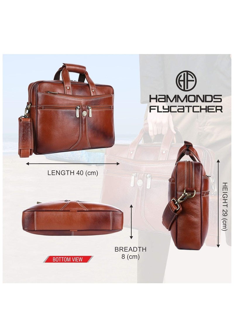 HAMMONDS FLYCATCHER - Laptop Bag for Men - Leather Office Shoulder Bag - Fits 14/15.6/16 Inch Laptop - Tan - Crossbody Leather Hand Bag for Men - Executive Messenger Bag with Water Resistant - Image 1