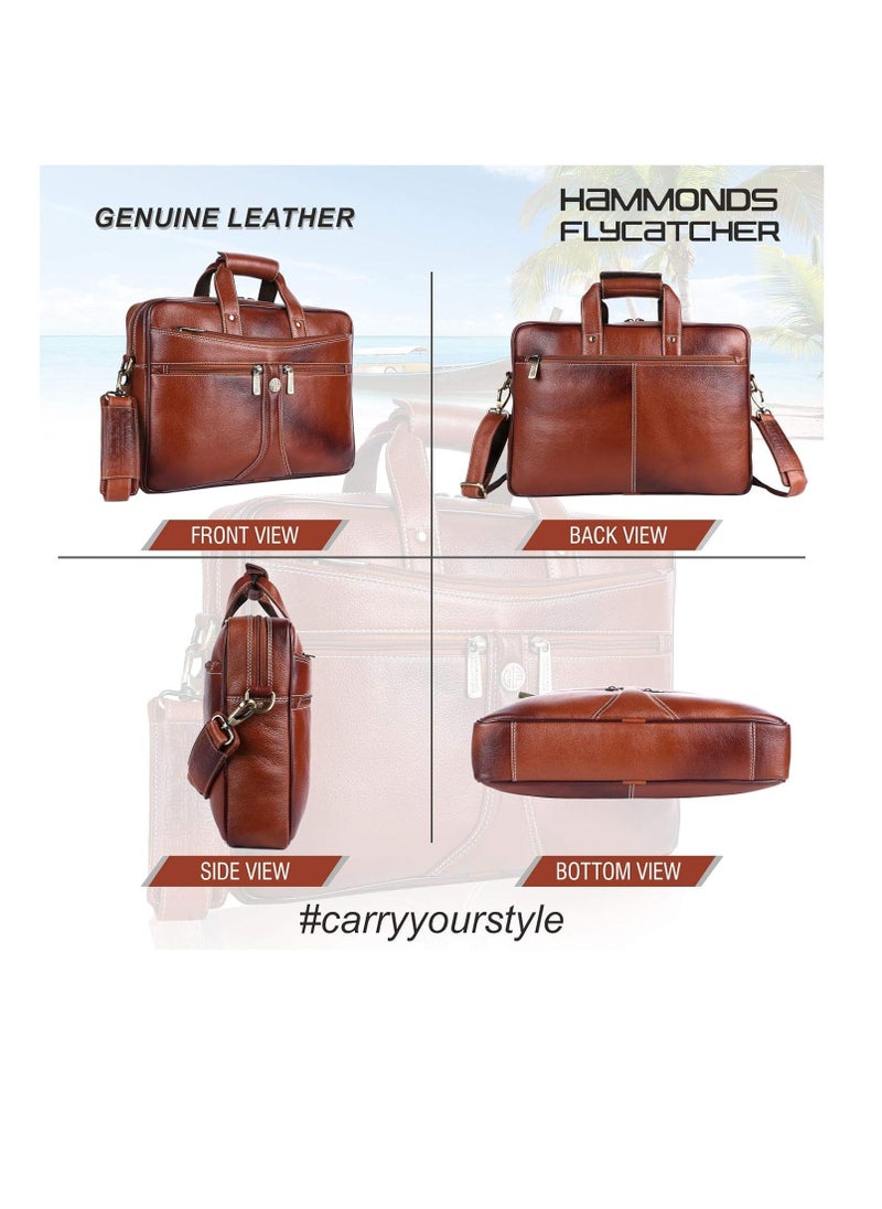 HAMMONDS FLYCATCHER - Laptop Bag for Men - Leather Office Shoulder Bag - Fits 14/15.6/16 Inch Laptop - Tan - Crossbody Leather Hand Bag for Men - Executive Messenger Bag with Water Resistant - Image 1