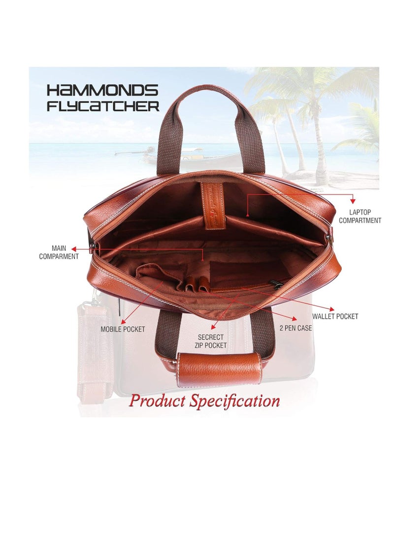 HAMMONDS FLYCATCHER - Laptop Bag for Men - Leather Office Shoulder Bag - Fits 14/15.6/16 Inch Laptop - Tan - Crossbody Leather Hand Bag for Men - Executive Messenger Bag with Water Resistant - Image 1