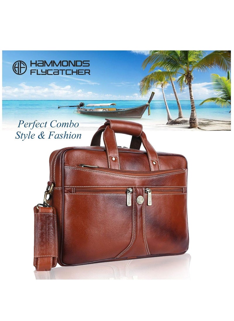 HAMMONDS FLYCATCHER - Laptop Bag for Men - Leather Office Shoulder Bag - Fits 14/15.6/16 Inch Laptop - Tan - Crossbody Leather Hand Bag for Men - Executive Messenger Bag with Water Resistant - Image 1