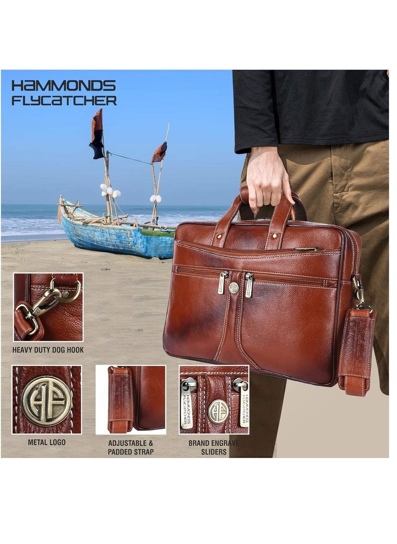 HAMMONDS FLYCATCHER - Laptop Bag for Men - Leather Office Shoulder Bag - Fits 14/15.6/16 Inch Laptop - Tan - Crossbody Leather Hand Bag for Men - Executive Messenger Bag with Water Resistant - Image 1