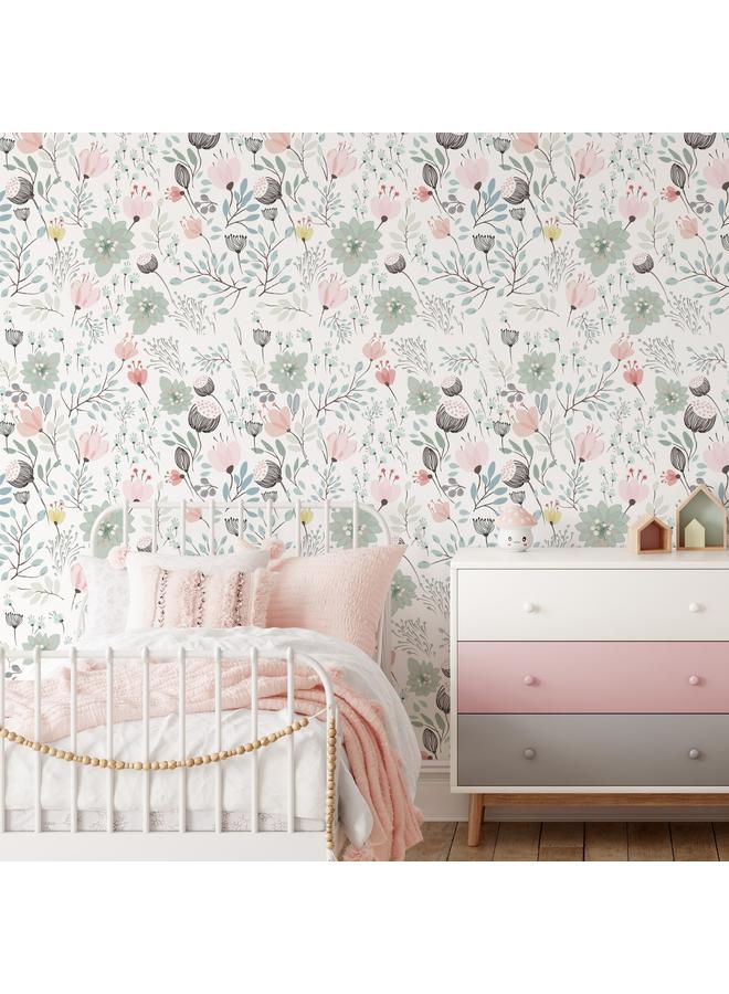 Bluejw Hot Selling Living Room Background Removable Wallpaper Pink Green Flowers Figure Seamless Self-adhesive Wallpaper RW585 * 302 - Image 2