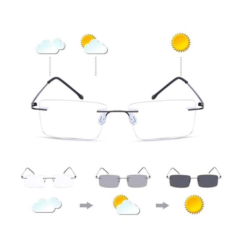 Redex Photochromic Rimless Zero Power Blue-Cut Computer Glass Anti glare Block Harmful Rays Rim less Rectangle Eye wear Spectacle Eye Frame - Image 3
