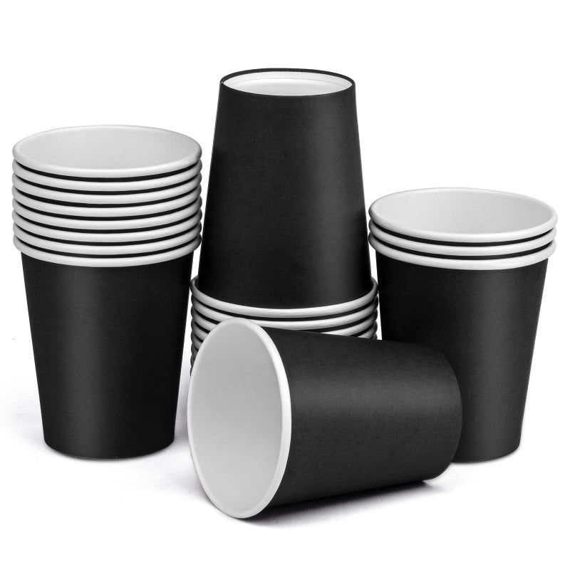 Prgery Paper Cups 8 oz 25 Pack Disposable Paper Coffee Cups for Hot or Cold Beverage Drinking for Party Picnic BBQ Travel and Event Black
