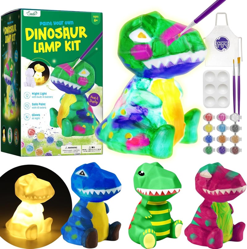 ONE TO FOUR Paint Your Own Dinosaur Lamp Kit, Art Supplies Arts & Crafts Kit, Painting kit for Kids 6-12, Dinosaur Toys for Boys Girls and Kids, Girls Boy Birthday Gift Ages 3 4 5 6 7 8 9 10 11 12+ - Image 1