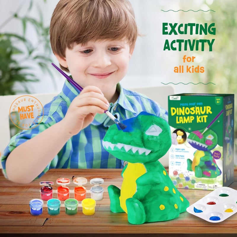 ONE TO FOUR Paint Your Own Dinosaur Lamp Kit, Art Supplies Arts & Crafts Kit, Painting kit for Kids 6-12, Dinosaur Toys for Boys Girls and Kids, Girls Boy Birthday Gift Ages 3 4 5 6 7 8 9 10 11 12+ - Image 2