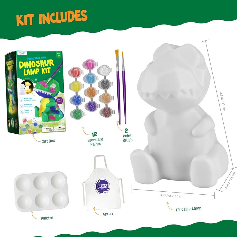 ONE TO FOUR Paint Your Own Dinosaur Lamp Kit, Art Supplies Arts & Crafts Kit, Painting kit for Kids 6-12, Dinosaur Toys for Boys Girls and Kids, Girls Boy Birthday Gift Ages 3 4 5 6 7 8 9 10 11 12+ - Image 3