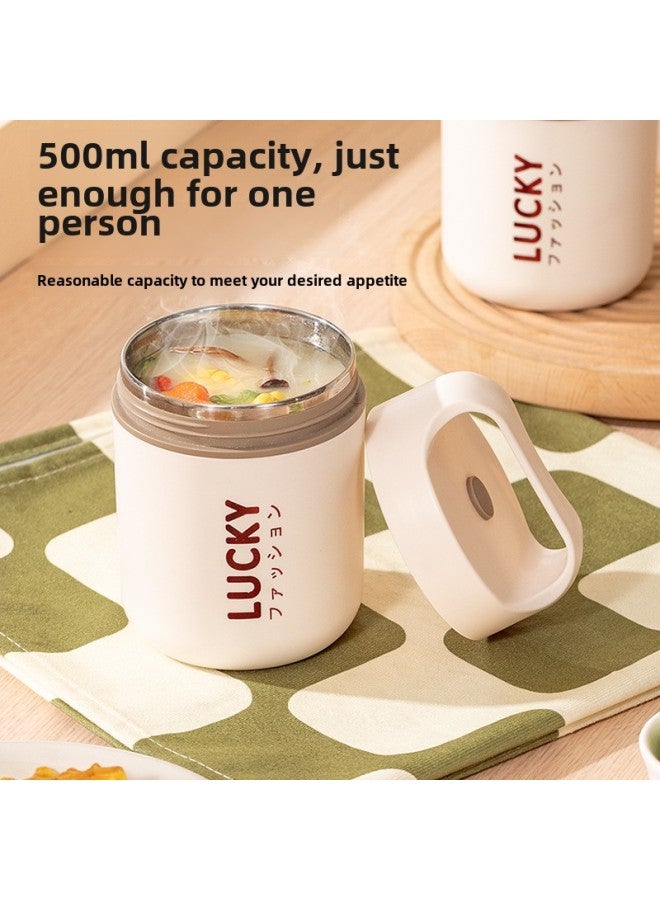 Gift Lunch Box Porridge Cup Breakfast Cup Office Worker Lunch Box Portable Soup Cup 304 Stainless Steel Oat Cup LOGO-Specifications:[304 Liner] 500ML Green Green - Image 3