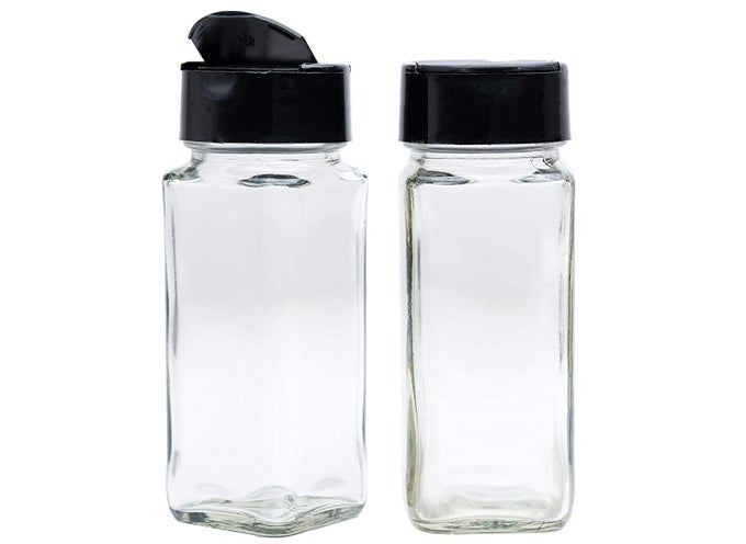 150 ML CLEAR GLASS JAR SPICE HOLDER DISPENSERS SALT PEPPER SQUARE KITCHEN STORAGE GLASS JAR FOR OREGANO AND CHILLY FLAKES DISPENER WITH LID SET OF 4 12