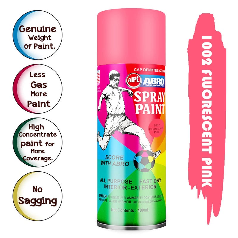 Abro SP-1002 Multipurpose Colour Spray Paint Can (400ml, Fluorescent Pink) DIY Quick Drying for Metal, Wood, Walls, Automotive Cars and Bikes - Image 3