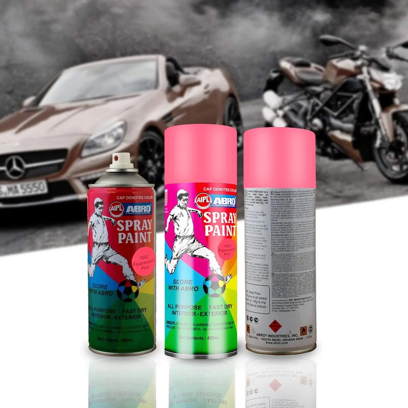 Abro SP-1002 Multipurpose Colour Spray Paint Can (400ml, Fluorescent Pink) DIY Quick Drying for Metal, Wood, Walls, Automotive Cars and Bikes - Image 5