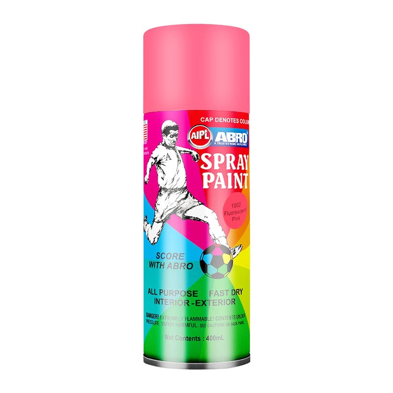 Abro SP-1002 Multipurpose Colour Spray Paint Can (400ml, Fluorescent Pink) DIY Quick Drying for Metal, Wood, Walls, Automotive Cars and Bikes - Image 1