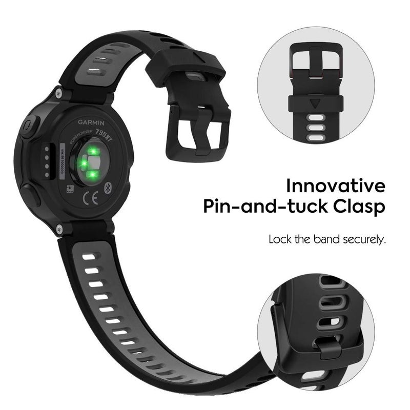 MoKo Soft Silicone Watch Band Compatible with Garmin Forerunner 735XT/220/230/235/235 Lite/620/630/Approach S20/S6/S5,Adjustable Replacement Sport Strap - Black & Gray - Image 4