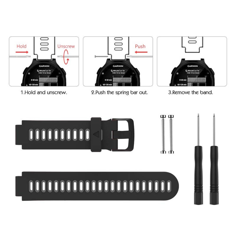 MoKo Soft Silicone Watch Band Compatible with Garmin Forerunner 735XT/220/230/235/235 Lite/620/630/Approach S20/S6/S5,Adjustable Replacement Sport Strap - Black & Gray - Image 5