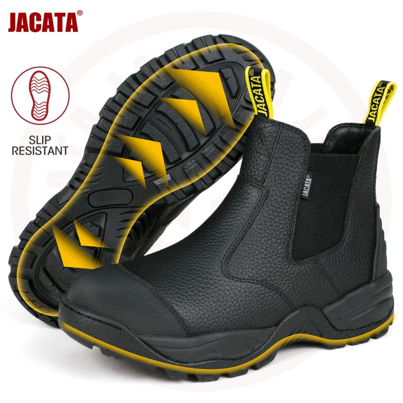 Jacata Mens Work Boots Chelsea Slip On Boot For Men Men's Industrial Construction Soft Toe Shoes Botas De Trabajo Para Hombre (Black size 10.5) - Image 2