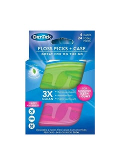Dentek Floss Picks & Travel Case For Onthego 4 Travel Cases With 6 Floss Picks Each (Pack Of 1)  - Image 1