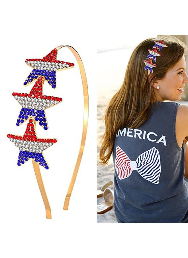 Soochat - 4th of July Star Headband Patriotic Hairband Crystal Red White Blue Star Hair Hoop for Independence Day Party Hair Accessory - Image 1