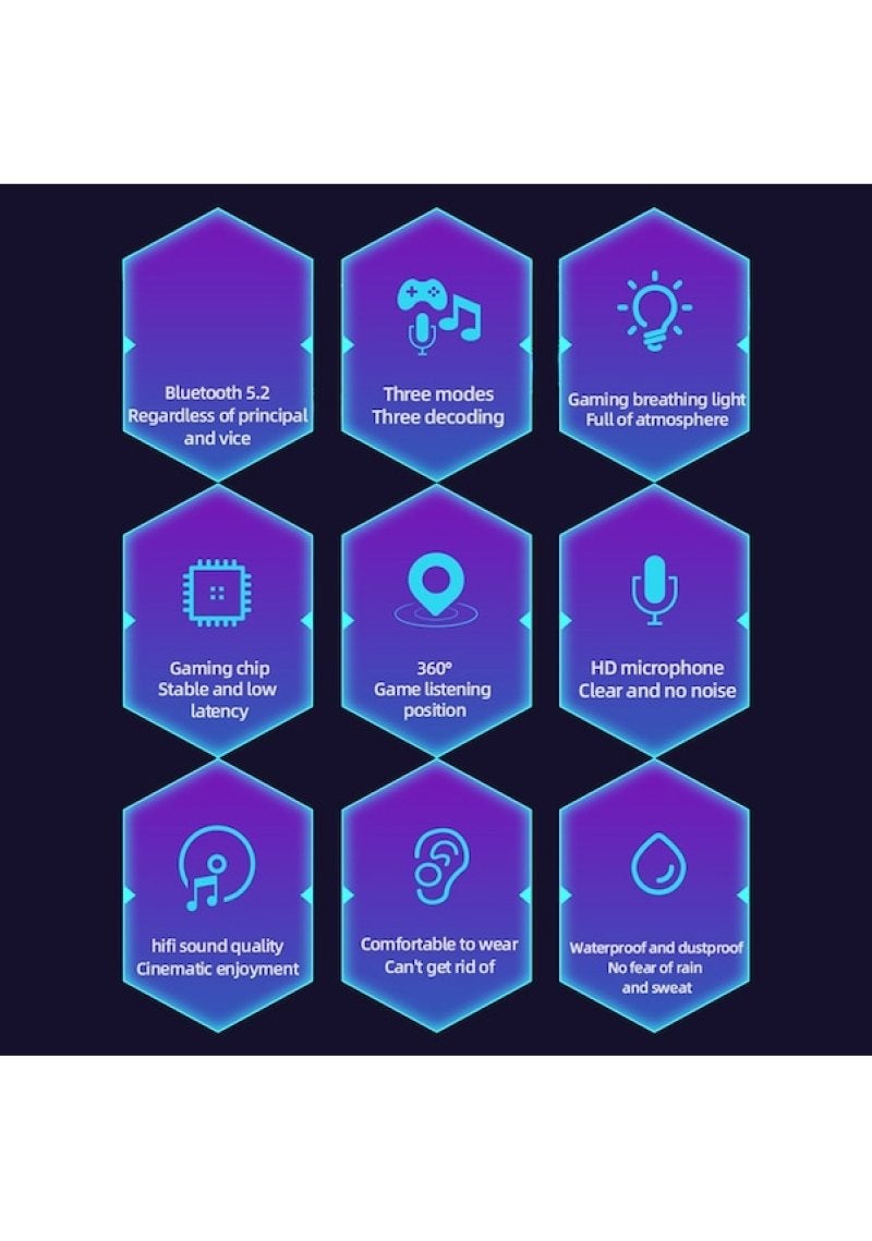 سماعة ألعاب بلوتوث 5.0 بصوت واضح وملتف وعميق الجهد - سماعات أذن س테ريو لاسلكية حقيقية ومضيئة لجلسات ألعاب مطولة وتثبيت ألعاب منزلي - Image 3