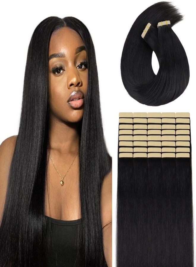 Lashey Yaki Straight Tape in Hair Extensions Human Hair 40pcs 100g Tape ins Extensions 20 Inch Natural Black Invisible Double-Side Hair Extensions - Image 1