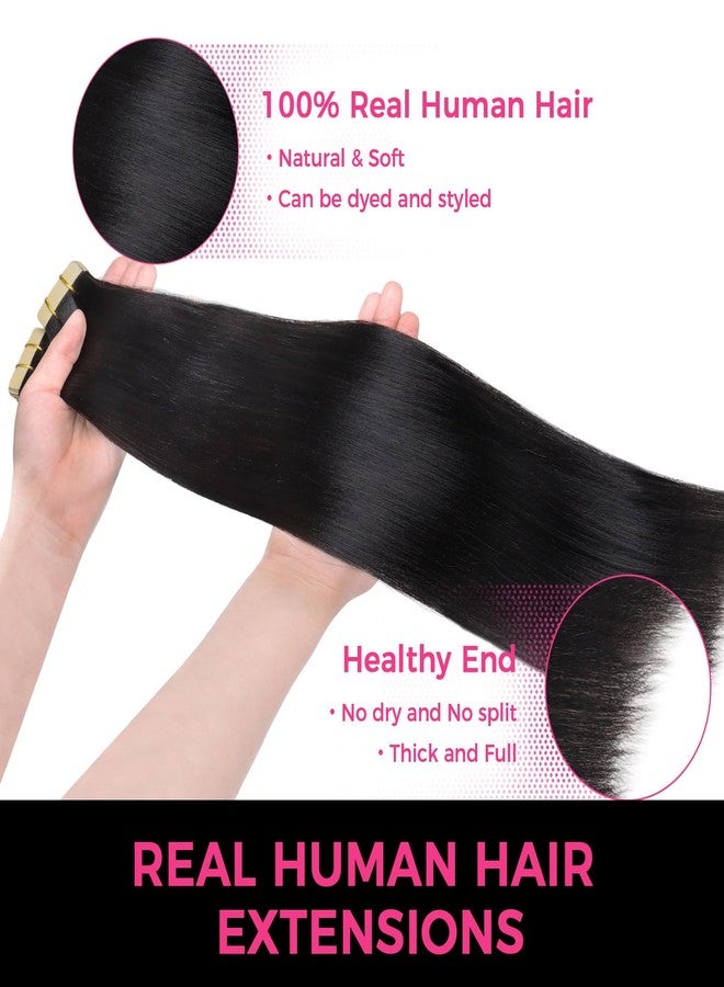 Lashey Yaki Straight Tape in Hair Extensions Human Hair 40pcs 100g Tape ins Extensions 20 Inch Natural Black Invisible Double-Side Hair Extensions - Image 3