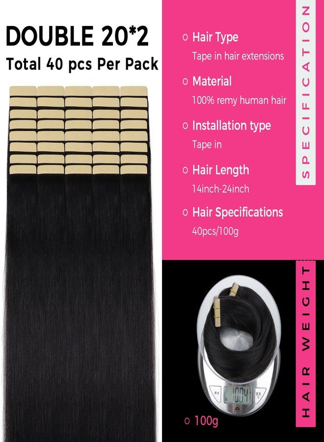 Lashey Yaki Straight Tape in Hair Extensions Human Hair 40pcs 100g Tape ins Extensions 20 Inch Natural Black Invisible Double-Side Hair Extensions - Image 2