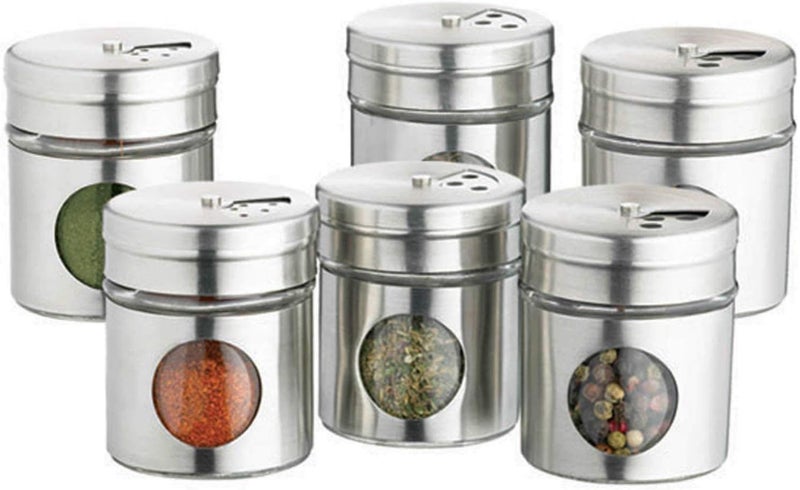 KitchenCraft KCSPJARSET Home Made Herb and Spice Jars with Recipe in Gift Box, Stainless Steel, Set of 6, Silver - Image 1