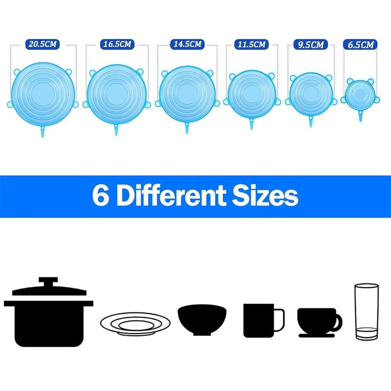 DARDRIS Silicone Stretchable Lids,Reusable Silicone Lids Food And Bowl Covers,Set of 6 Different Sizes,Suitable for Rectangular, Round, Square Bowls, Plates, Jars, Glassware,Etc - Image 5