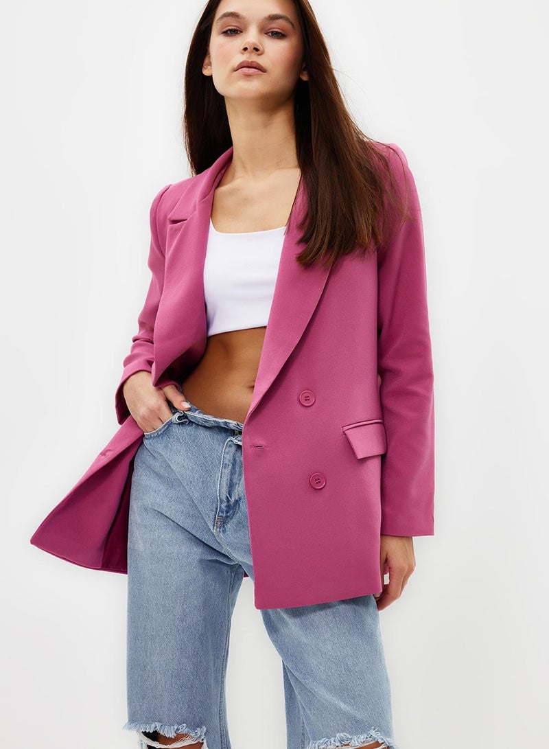trendyol Pink Regular Lined Double Breasted Closure Woven Blazer Jacket - Image 3