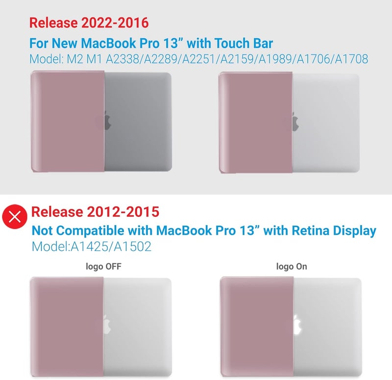 I Benzer Compatible with 2025 2024 M2 MacBook Pro 13 Inch Case 2025-2016 M1 A2338 A2289 A2251 A2159 A1989 A1706 A1708, Hard Shell Case & Keyboard Cover for Mac Pro 13, Rose Gold, T13MPK+1C - Image 4