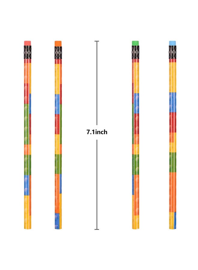 Kolewo4ever Kolewo4ever 200 Pieces Building Block Wood Pencils Colorful Round Pencils with Top Erasers Kids Birthday Goody Bag Bulk Filler for Exams School Office Sketching Learning Activities (200) - Image 3