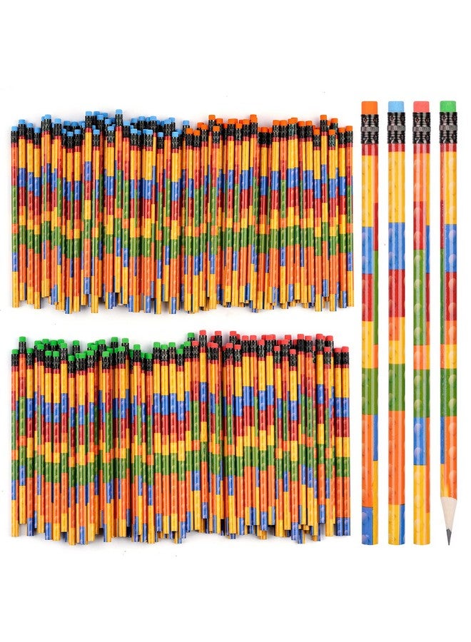 Kolewo4ever Kolewo4ever 200 Pieces Building Block Wood Pencils Colorful Round Pencils with Top Erasers Kids Birthday Goody Bag Bulk Filler for Exams School Office Sketching Learning Activities (200) - Image 1