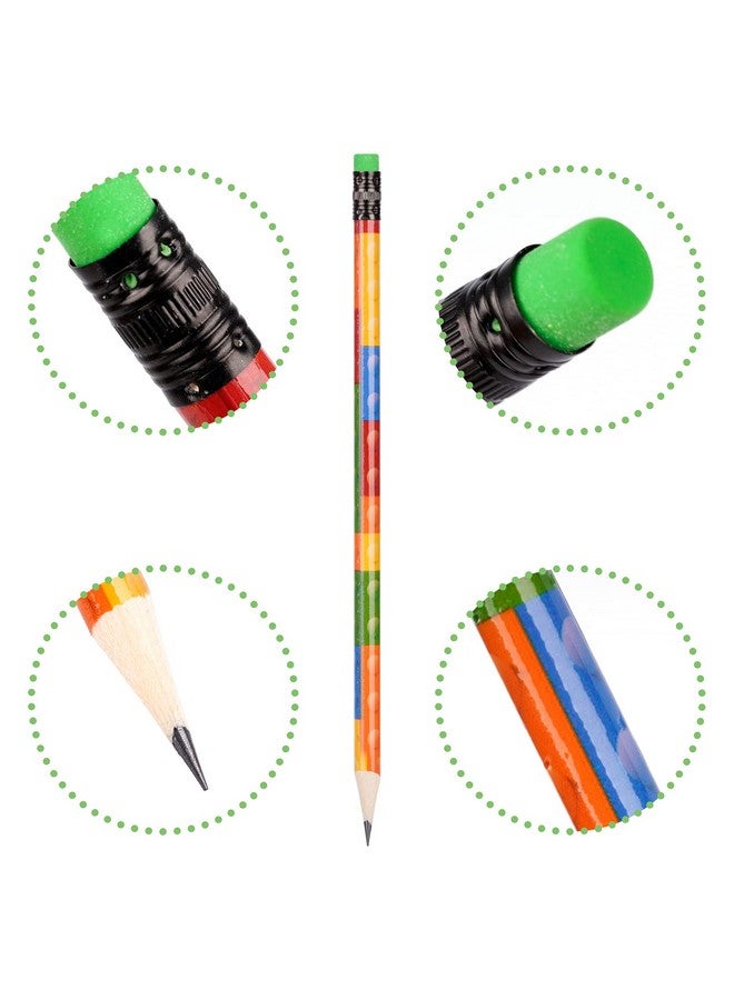 Kolewo4ever Kolewo4ever 200 Pieces Building Block Wood Pencils Colorful Round Pencils with Top Erasers Kids Birthday Goody Bag Bulk Filler for Exams School Office Sketching Learning Activities (200) - Image 5