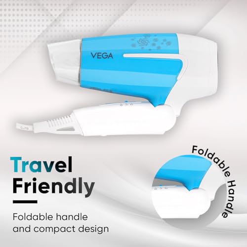 Vega U Style 1400-1600W Foldable Hair Dryer for Women & Men with Cool Shot Button, 2 Speed/3 Heat Settings, Detachable Nozzle, Travel Friendly, Fast Hair Drying, (VHDH-32) - Image 3
