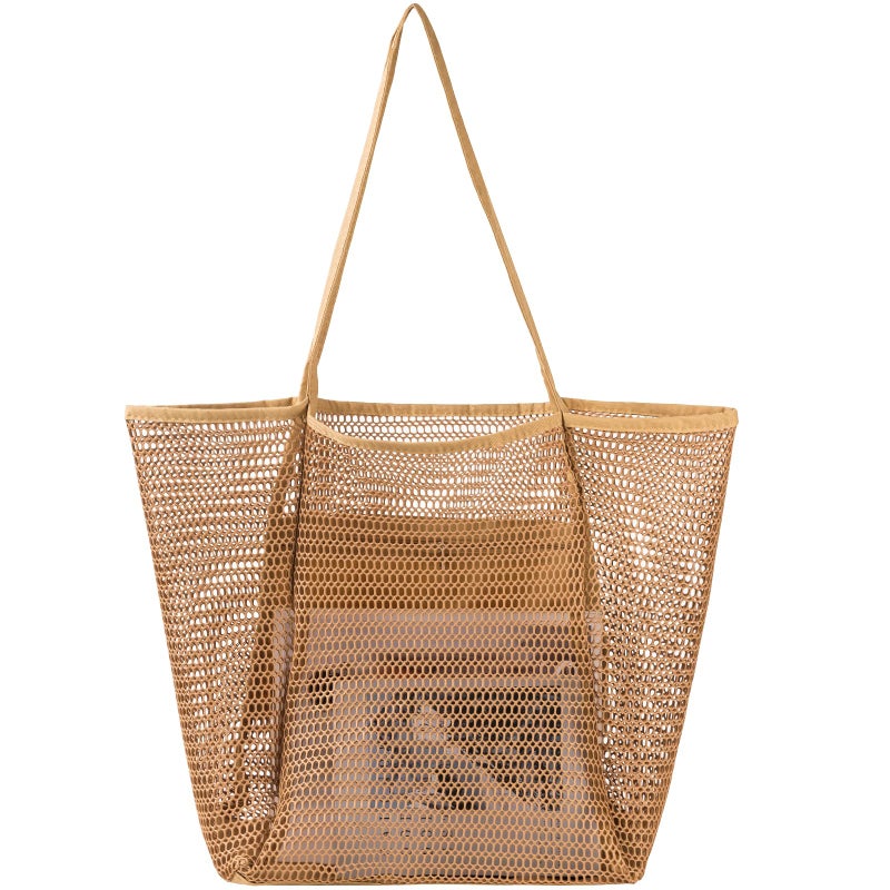 Tavaleu Mesh Beach Bag, Large Beach Bags for Women - Woven Straw Tote Bag Waterproof with Inner Pocket, Foldable Waterproof Pool Bag for Swimming Gym Grocery Travel - Image 1