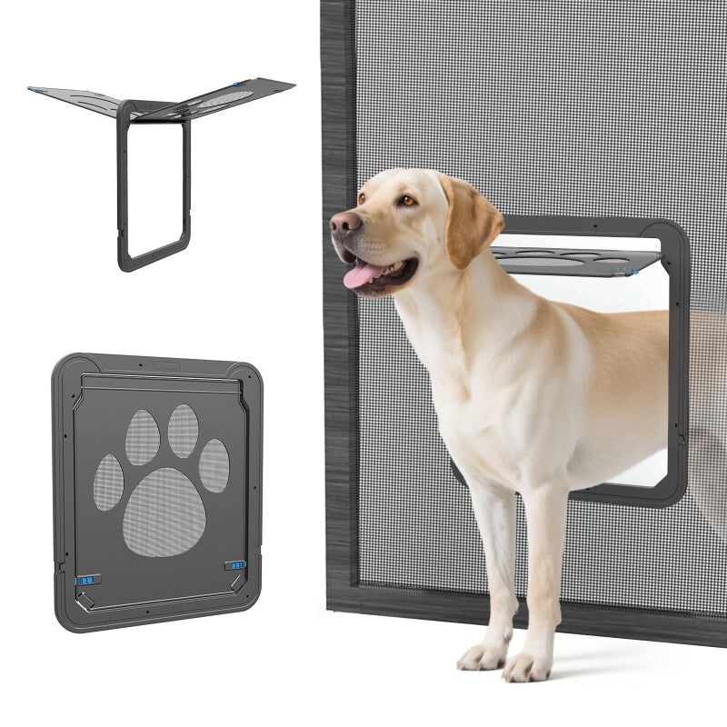 PETLESO Large Dog Door for Screen Door Easy Install Lockable Pet Screen Door for Sliding Door Doggy Screen Door Gray Inside size 14x12