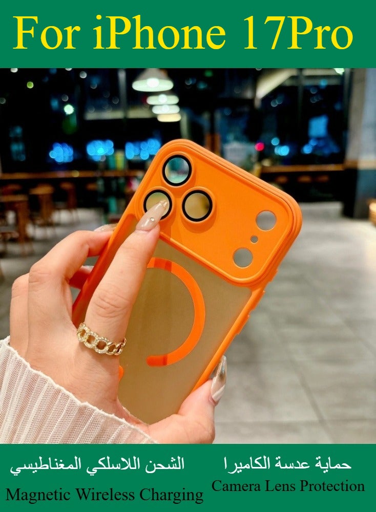 Dili Apple Blue Case iPhone17 Pro Magnetic Wireless Charging Phone Case Matte Translucent Hard Acrylic Back Shockproof Armor Camera Lens Protection Cover - Image 3