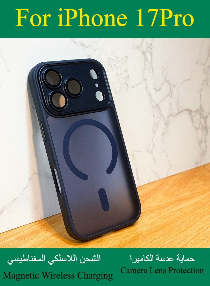Dili Apple Blue Case iPhone17 Pro Magnetic Wireless Charging Phone Case Matte Translucent Hard Acrylic Back Shockproof Armor Camera Lens Protection Cover - Image 1