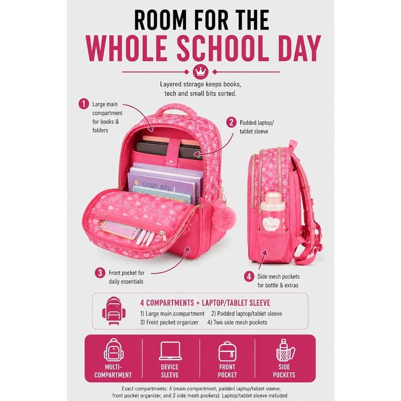 Rolling School Backpack with 3 Wheel Trolley, Detachable School Bag, School Bag for Girls and,Wheeled Bookbag with Pencil Case, Large Capacity - Image 5