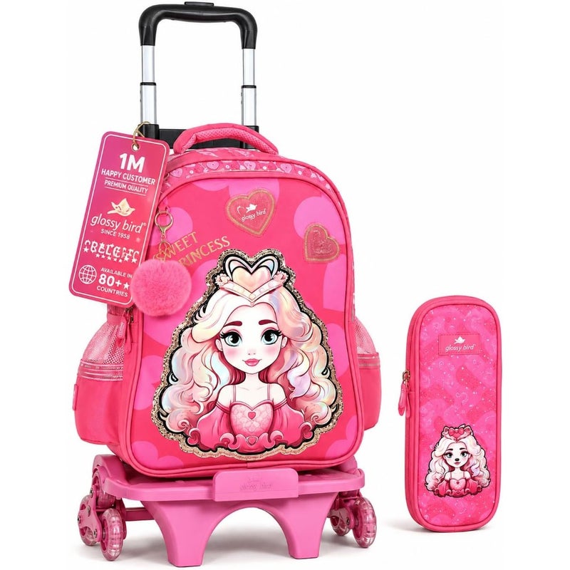 Rolling School Backpack with 3 Wheel Trolley, Detachable School Bag, School Bag for Girls and,Wheeled Bookbag with Pencil Case, Large Capacity - Image 1
