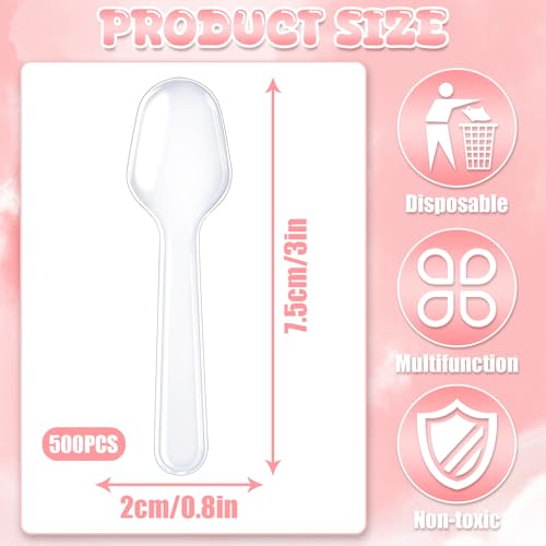 XJMWXHFC 500Pcs Mini Spoons for Desserts, XJMWXHFC Clear Plastic Spoons, Disposable Clear Tasting Spoons, Small Dessert Spoons for Jelly Pudding Yogurt Ice Cream Desert Cake Appetizer (3 Inch) - Image 2