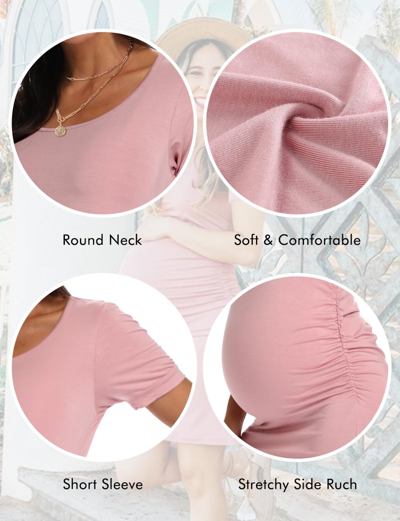 Peauty Pink Maternity Dress Baby Shower Dress Photoshoot Fall Maternity Clothes Cute Wedding Guest Pregnancy Dresses Clothes Casual Beach Dresses（Dusty Pink S - Image 3