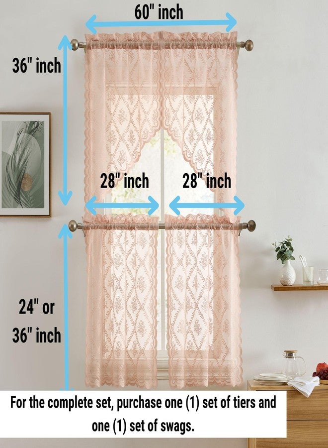 HLC.ME Isabella Floral Rod Pocket Lace Short Cafe Swags for Small Windows - 28 x 36 Inch Length (Blush Pink Swags, Set of 2) - Image 4