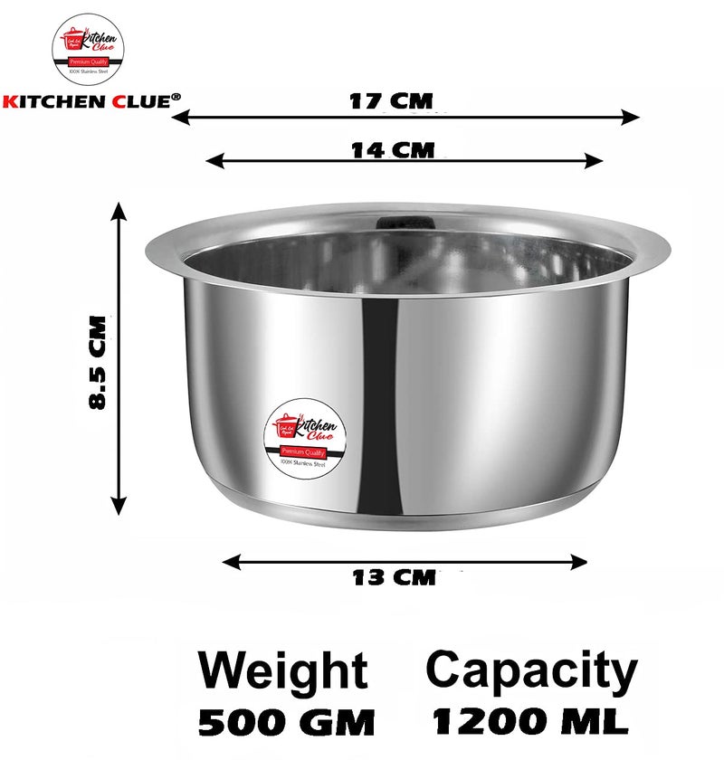 KITCHEN CLUE Stainless Steel Tope 1200 ML for Kitchen I Induction Base Cookware with Flat Bottom I Pot Pan Combo Set I Ideal for Boiling Milk - Image 4