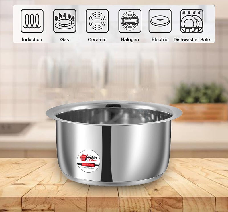 KITCHEN CLUE Stainless Steel Tope 1200 ML for Kitchen I Induction Base Cookware with Flat Bottom I Pot Pan Combo Set I Ideal for Boiling Milk - Image 3
